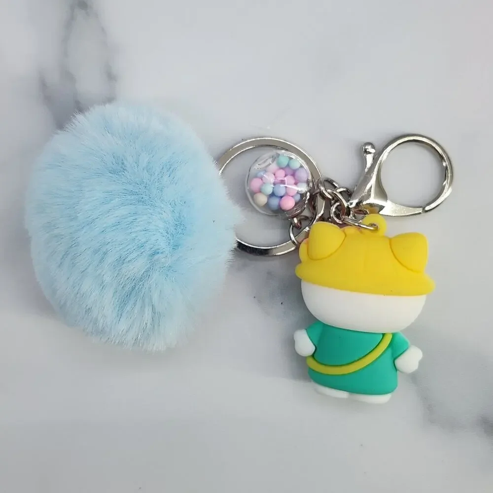Hello Kitty 3D Figure Keychain puff ball & mini bead filled bubble Green Blue